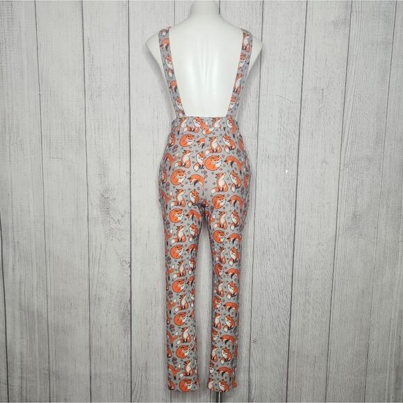 Blackmilk - For Fox Sake, Fleece Lined Gray Overalls w Foxes and Mushrooms, sz S - Picture 7 of 10